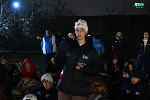 Minister Farid Gayibov meets athletes around the bonfire at the III Sports Festival - PHOTO - VIDEO