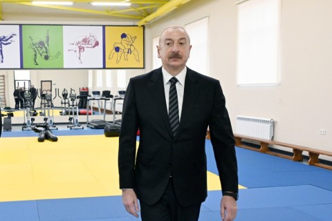 President Ilham Aliyev reviewed conditions at "Vatan" Sports Lyceum after reconstruction - PHOTO